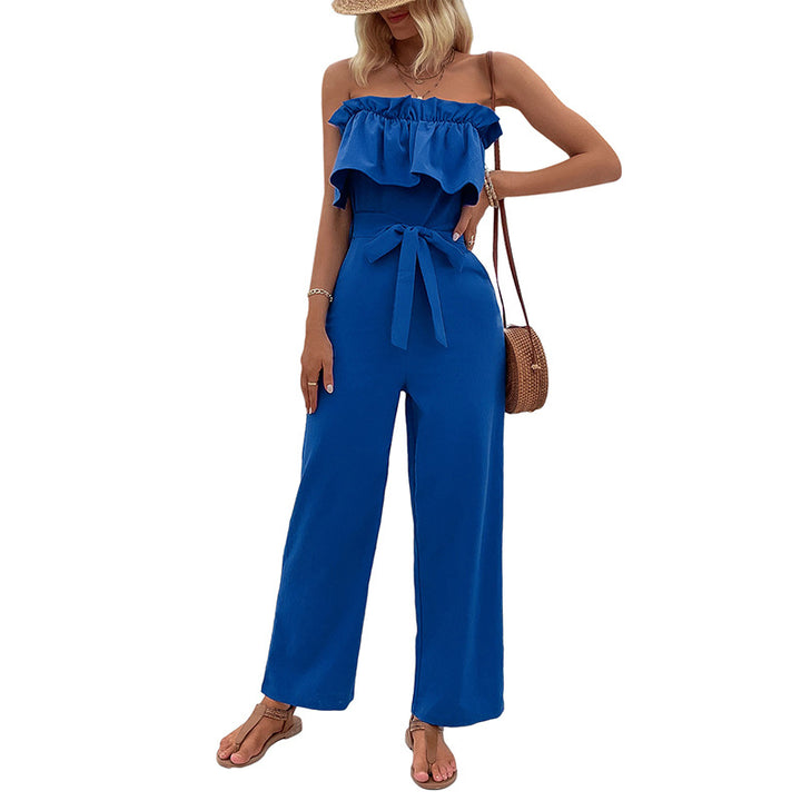 Damen Jumpsuit mit voluminösen Rüschendetails und Taillengürtel Drune