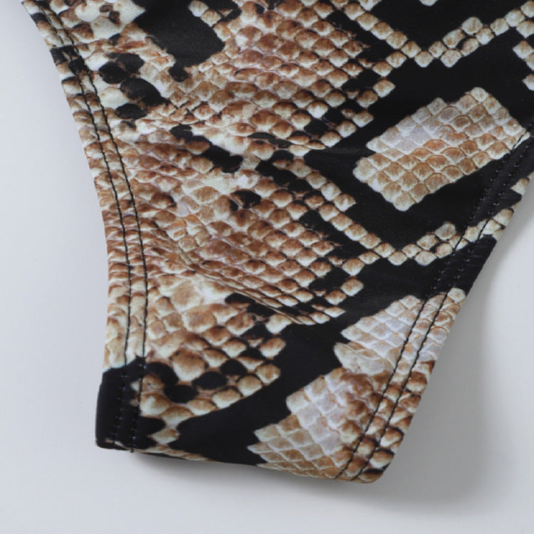 Damen Bikiniset mit raffiniertem Schlüsselelement und Snake-Print Drune