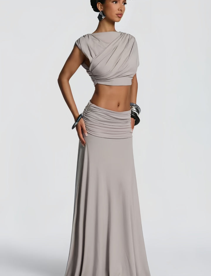 Damen Elegantes Wickelkleid mit drapiertem Oberteil und fließendem Rock Drune