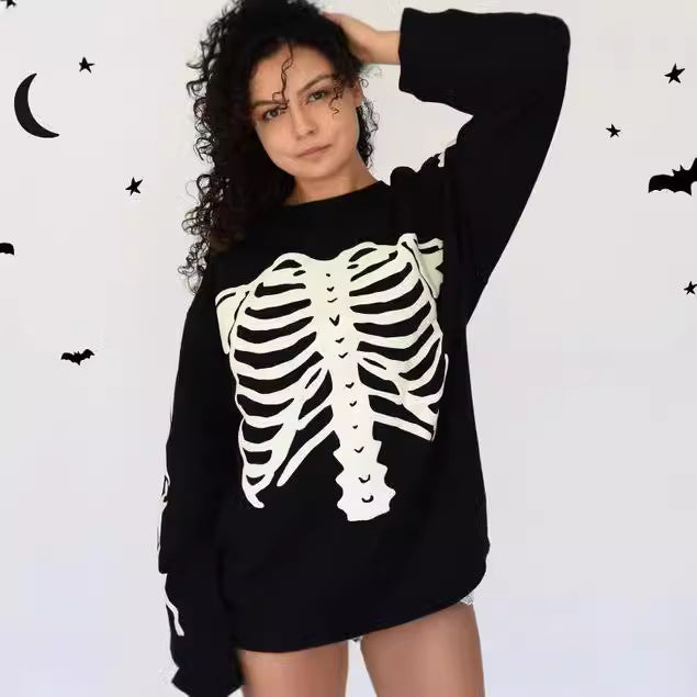Damen Sweatshirt mit ausgefallenem Skelett-Design Drune