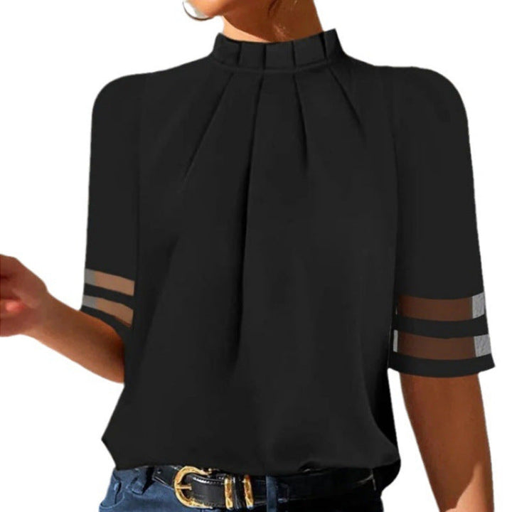 Damen elegante Bluse mit transparenten Ärmeln Drune