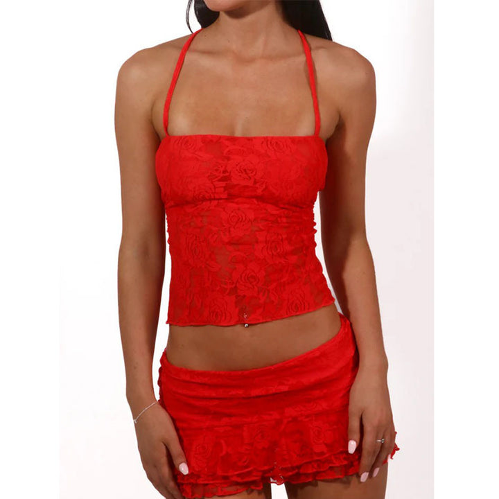 Damen Spitzencrop-Top mit gewelltem Rock Drune
