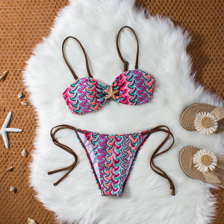 Damen Bandeau-Bikini mit glamourösem Muschelmuster Drune