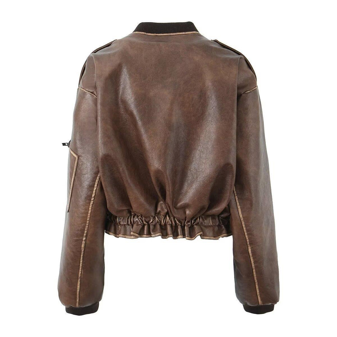 Damen Kunstleder Bikerjacke mit eleganten Streifendetails Drune
