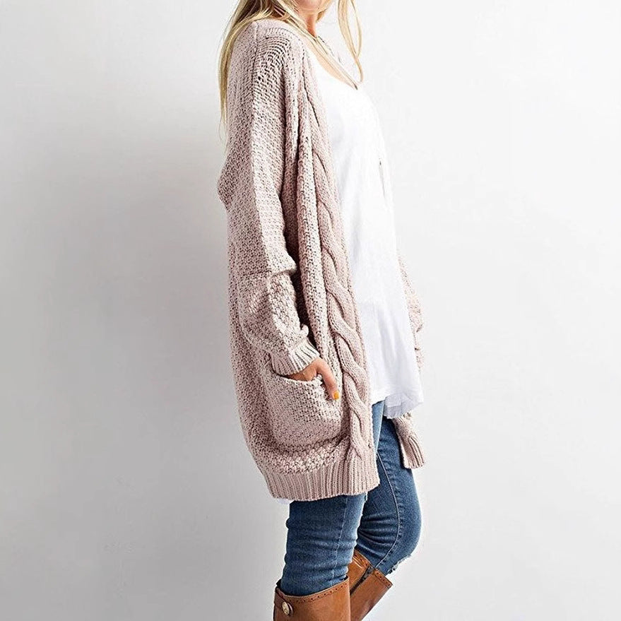 Damen Grober Strickcardigan mit offener Front und praktischen Taschen Drune