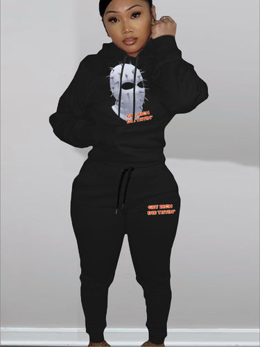 Damen Hoodie und Jogginghose Set mit künstlerischem Grafikdruck Drune