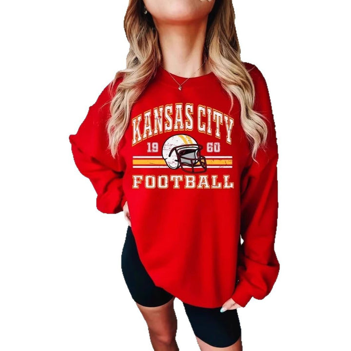 Damen Oversized Sweatshirt mit nostalgischem Football-Motiv Drune