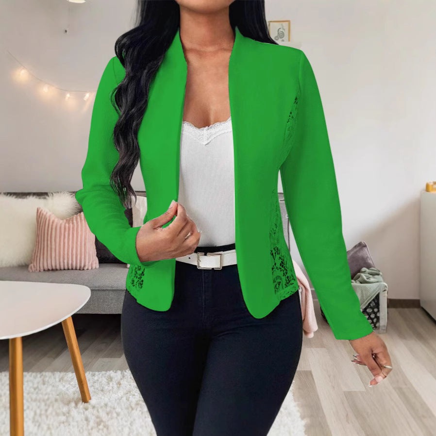 Damen elegante Blazerjacke mit Spitzenakzenten Drune