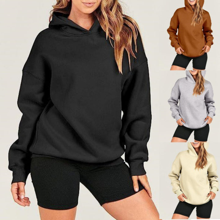 Damen lässiger Kapuzenpullover mit extragroßem Schnitt und weichem Fleece-Material Drune