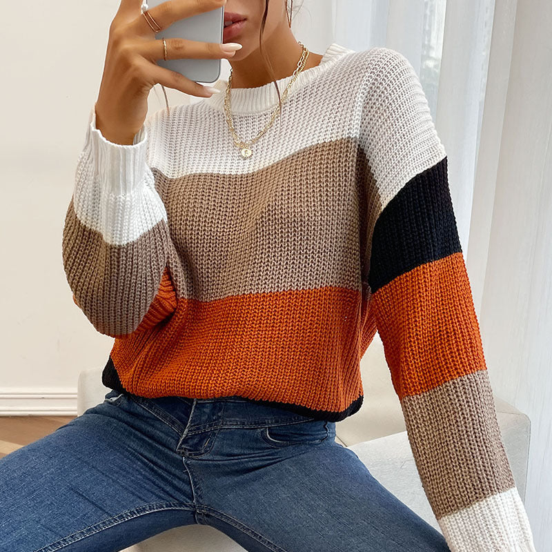 Damen gemütlicher Pullover mit modernem Blockstreifenmuster Drune
