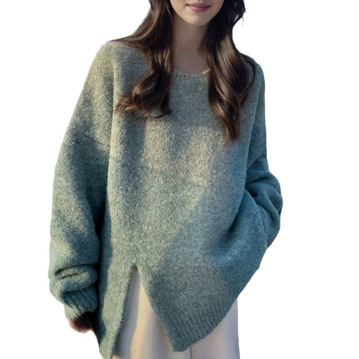 Damen Oversized Strickpullover mit elegantem V-Ausschnitt und seitlichen Schlitzen Drune