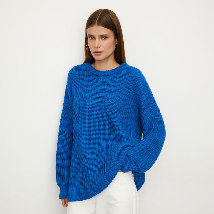Damen Grobstrickpullover mit lässigem Schnitt und weitem Kragen Drune