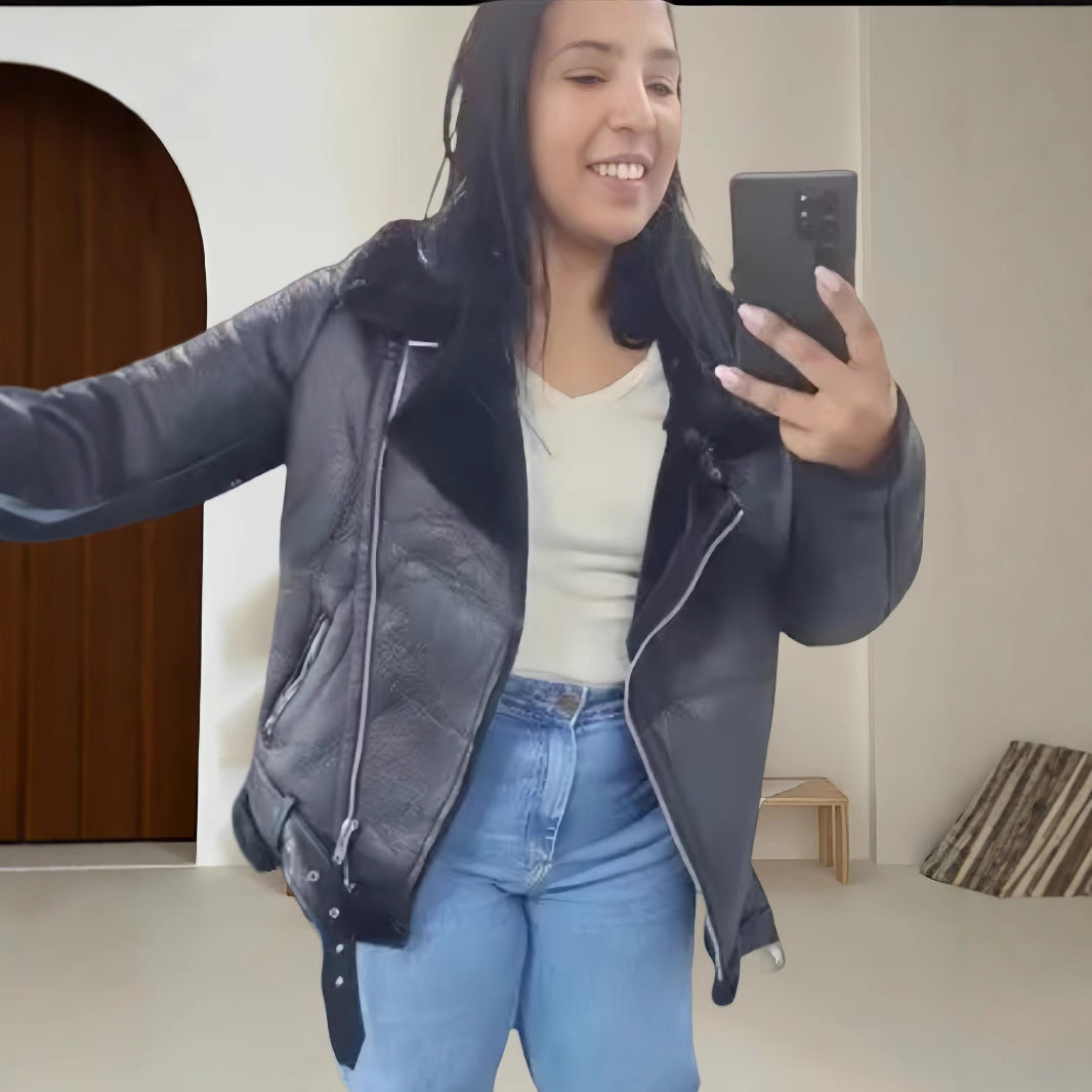 Damen trendige und funktionale Oversize-Jacke mit abnehmbarer Kapuze Drune