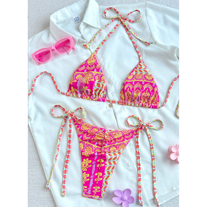 Damen Triangel-Bikini mit modischer Schnürung und buntem Design Drune