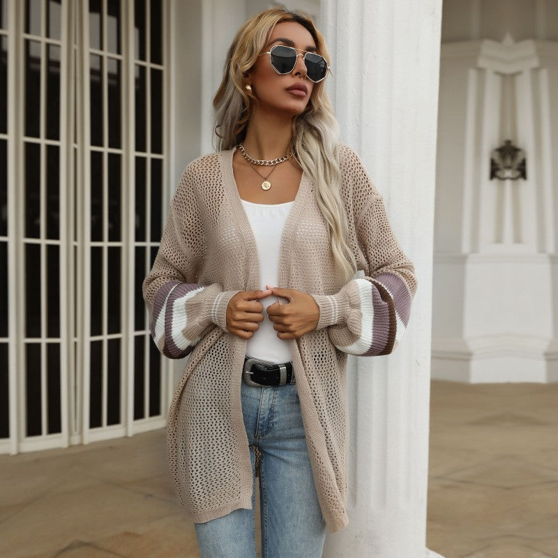 Damen Strickjacke mit modischen Streifenärmeln und lockerer Passform Drune