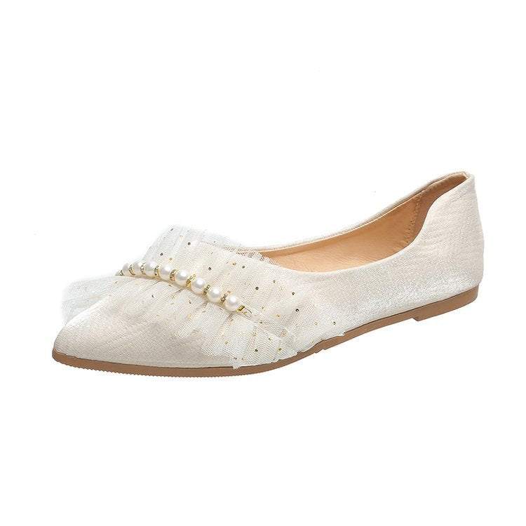 Damen Ballerinas mit dekorativem Rüschen- und Perlenschmuck Drune