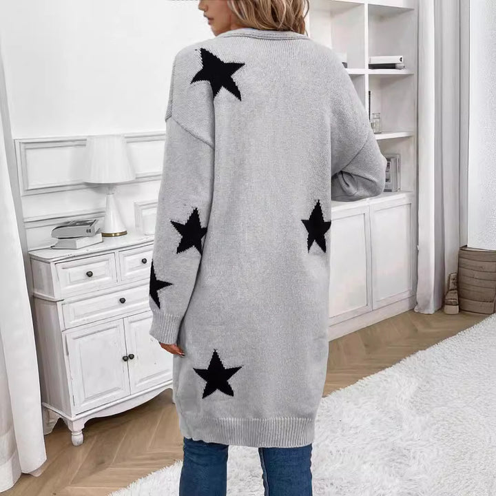 Damen Strickjacke mit modernem Sternenmuster und lässigem Schnitt Drune