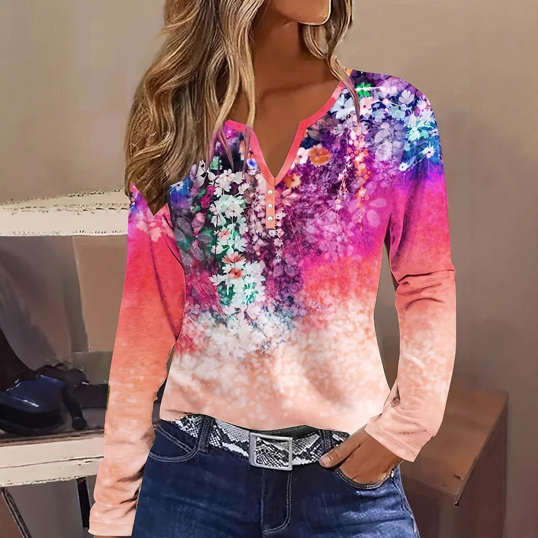 Drune | Floral Rundhals Langarmshirt