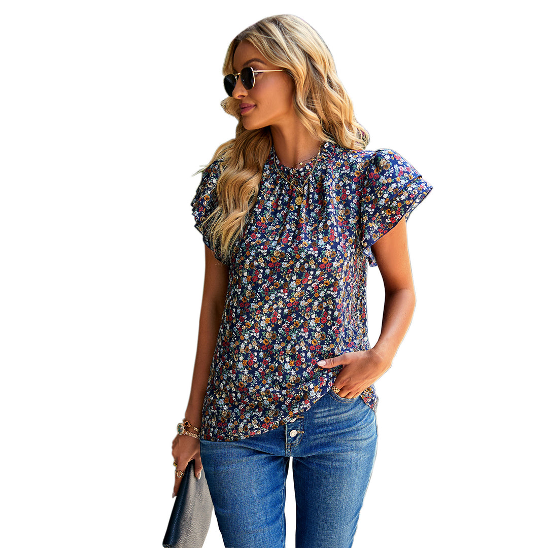 Damen Bluse mit floralem Design und Rüschendetails Drune