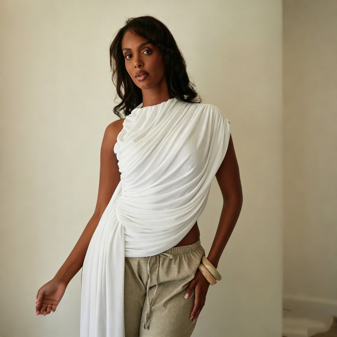 Damen Elegantes asymmetrisches Top mit Drapierungen Drune
