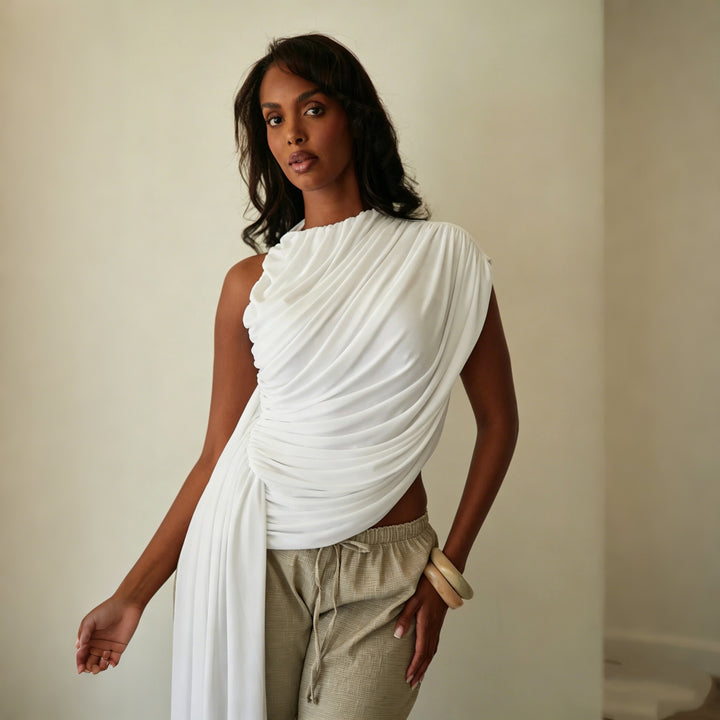 Damen Elegantes asymmetrisches Top mit Drapierungen Drune