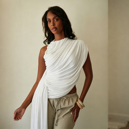 Damen Elegantes asymmetrisches Top mit Drapierungen Drune