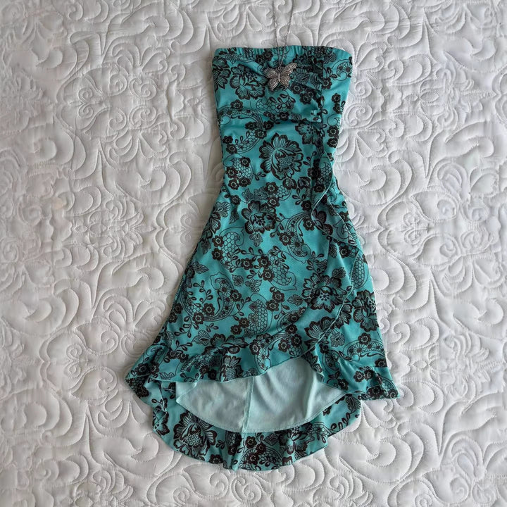 Damen Elegantes bodenlanges Kleid mit floralen Mustern Drune