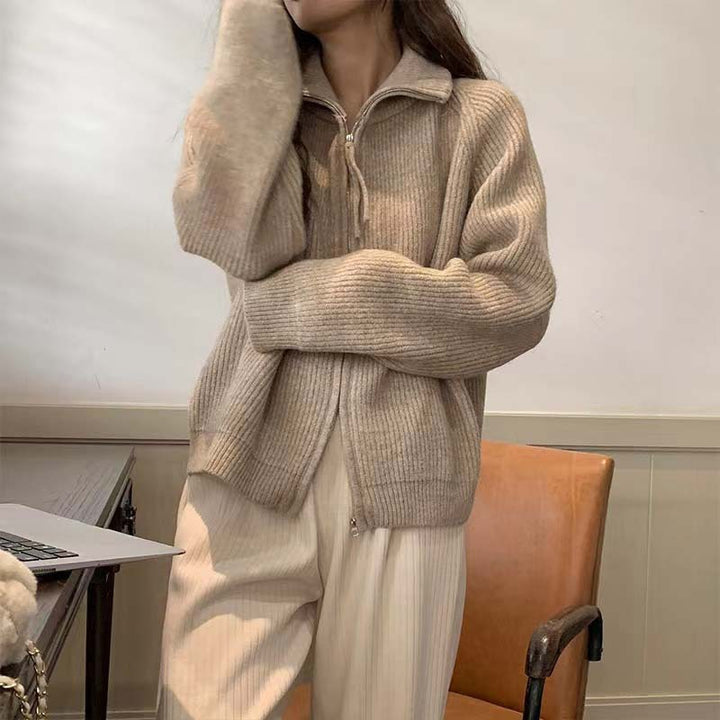 Damen Strickjacke mit hohem Kragen und Reißverschluss Drune