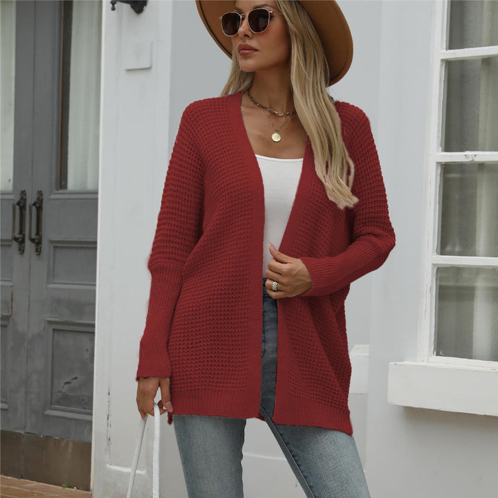 Damen lässiger Strickcardigan mit offener Front und grober Textur Drune