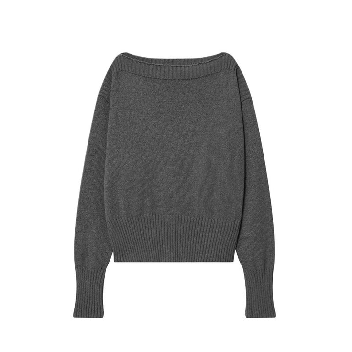 Damen lockerer Strickpullover mit überschnittenen Schultern und breitem Bündchen Drune