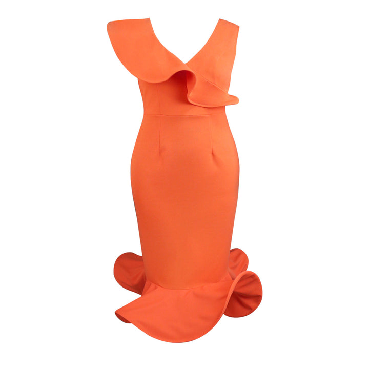 Damen Figurbetontes Kleid mit voluminösem Rüschenelement Drune