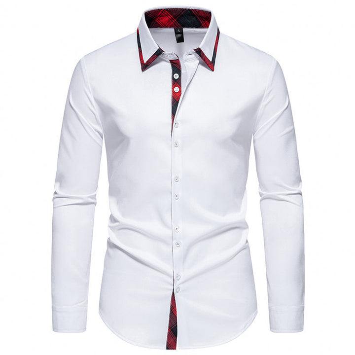 Herren elegantes Langarmhemd mit karierter Kragen-Details Drune