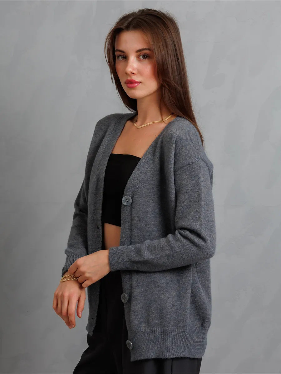 Damen kuschelige Strickjacke mit knöpfbarem Design Drune