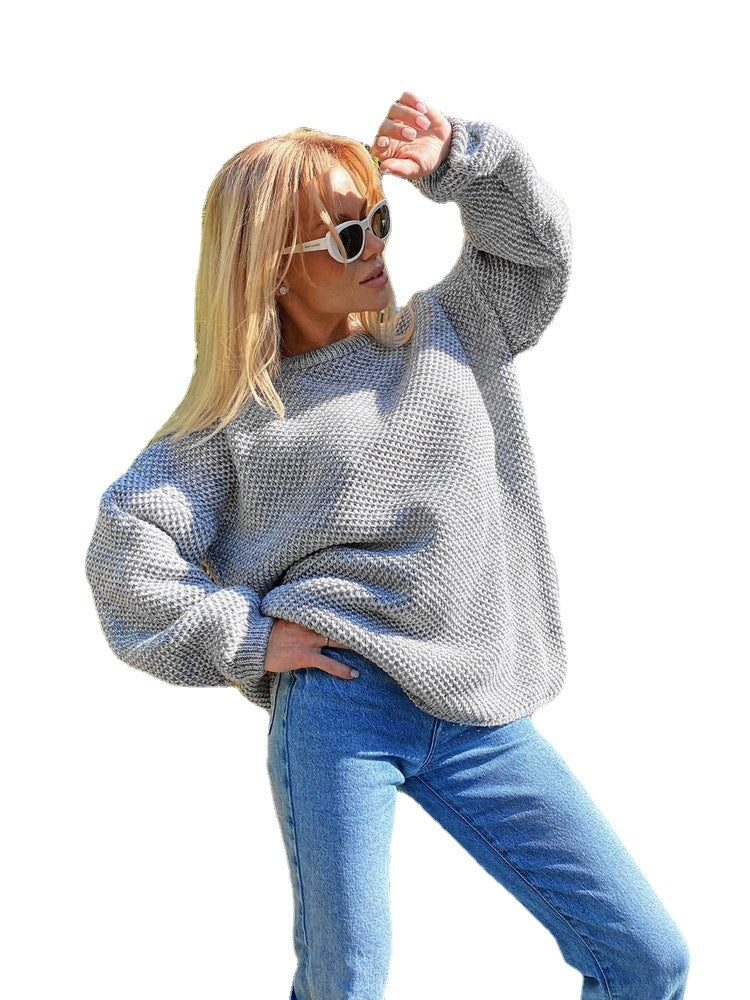 Damen luftiger Strickpullover mit lockerer Passform und voluminösen Ärmeln Drune