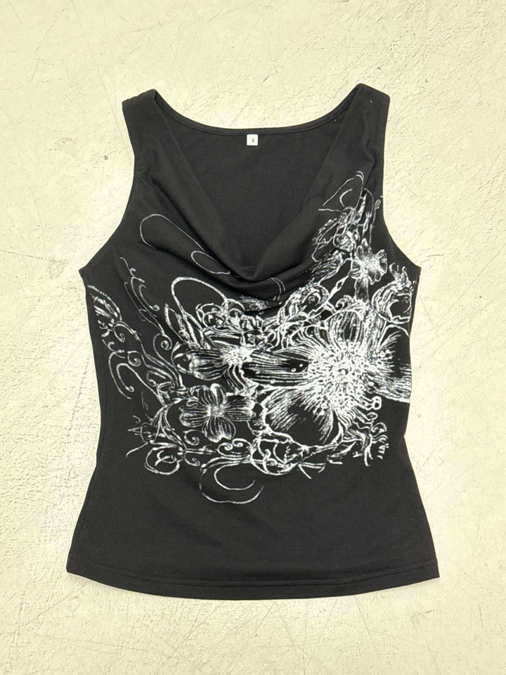 Damen ärmelloses Crossover-Top mit floralem Design Drune
