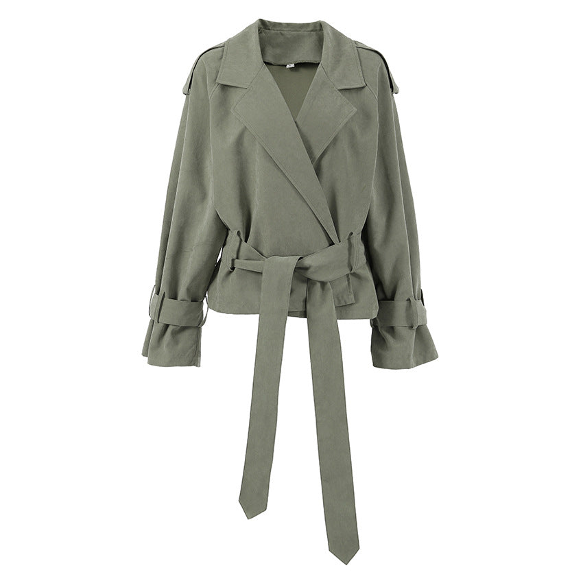 Damen Modische Oversized-Jacke mit Bindegürtel und raffinierter Schnittführung Drune