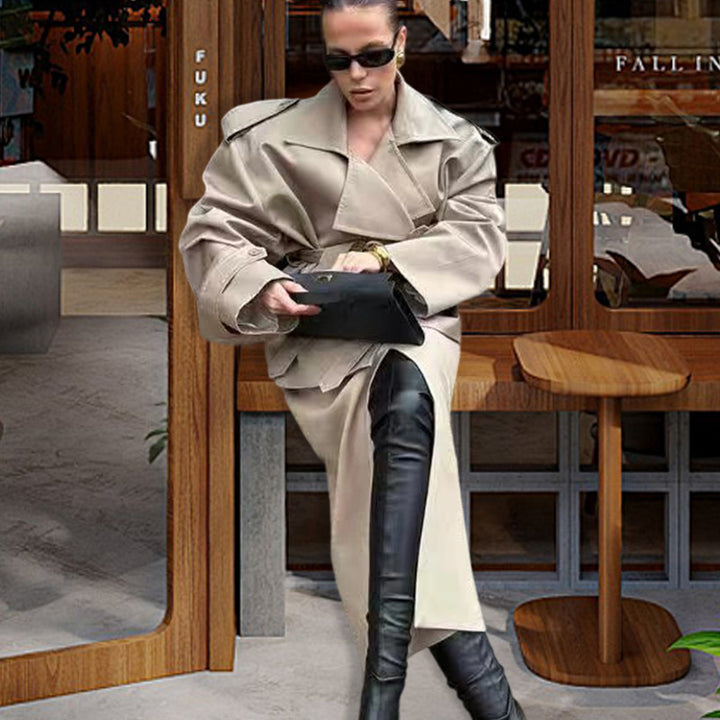 Damen Oversized Trenchcoat mit hochgeschlossenem Kragen und weiten Ärmeln Drune