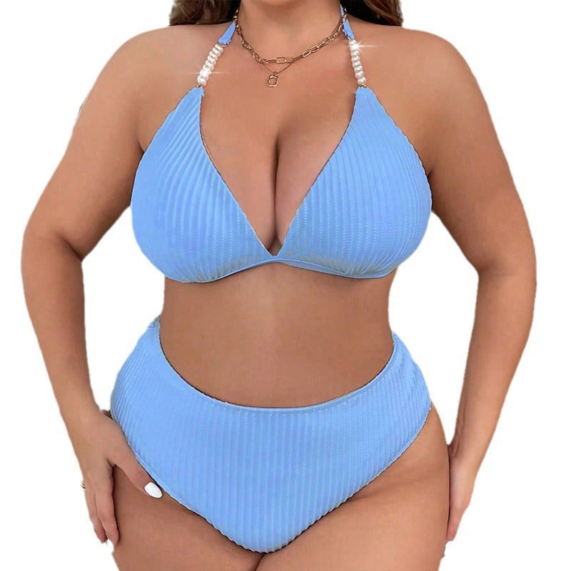 Damen Hochtaillierter Plissee-Bikini mit trägerfreiem Oberteil Drune