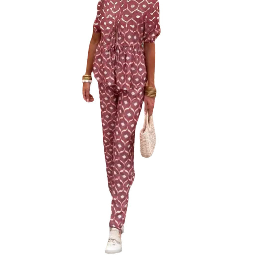 Damen Elegantes Set mit Puffärmeln und aufgesetzten Taschen Drune