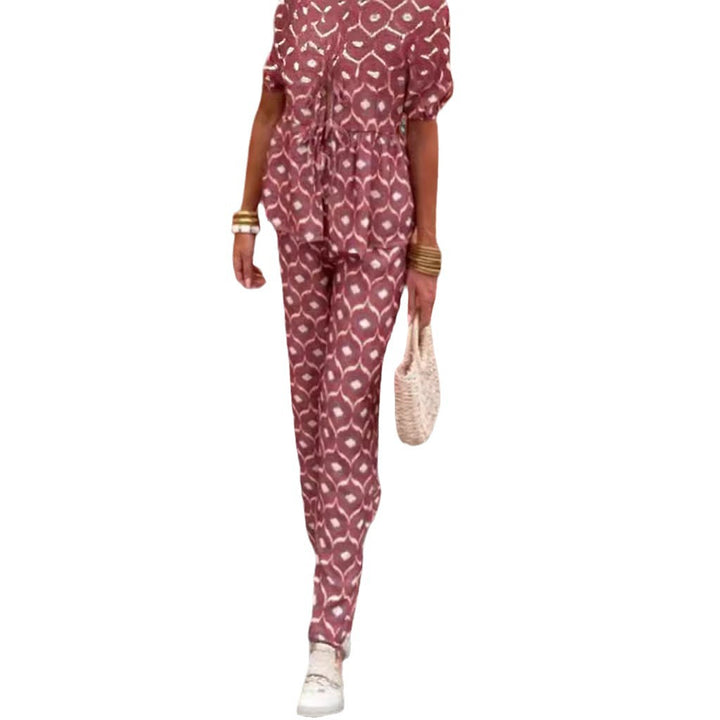 Damen Elegantes Set mit Puffärmeln und aufgesetzten Taschen Drune