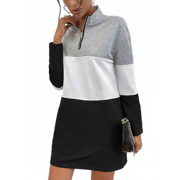 Damen sportliches Sweatkleid mit halbhoch geschlossenem Kragen und modernen Farbblock-Design Drune