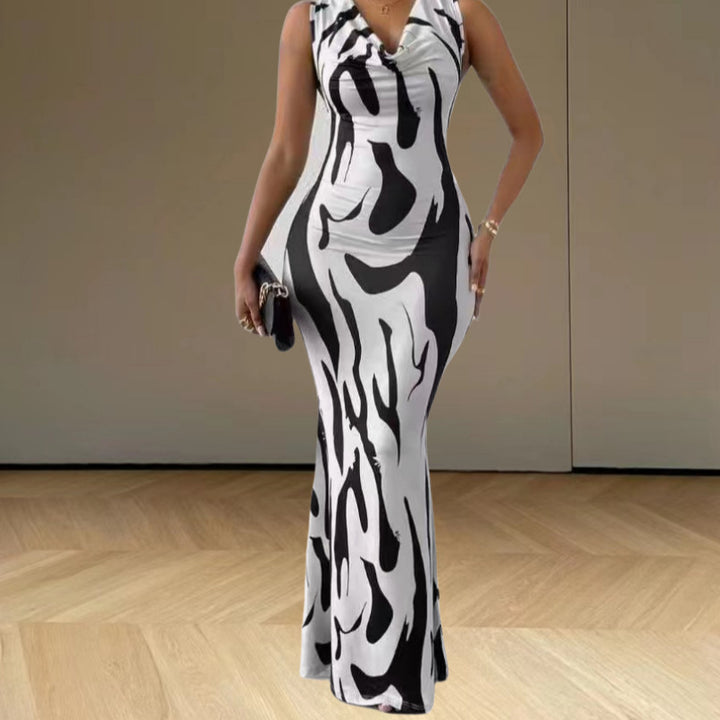 Damen elegantes Maxikleid mit figurbetontem Schnitt und trendigem Muster Drune
