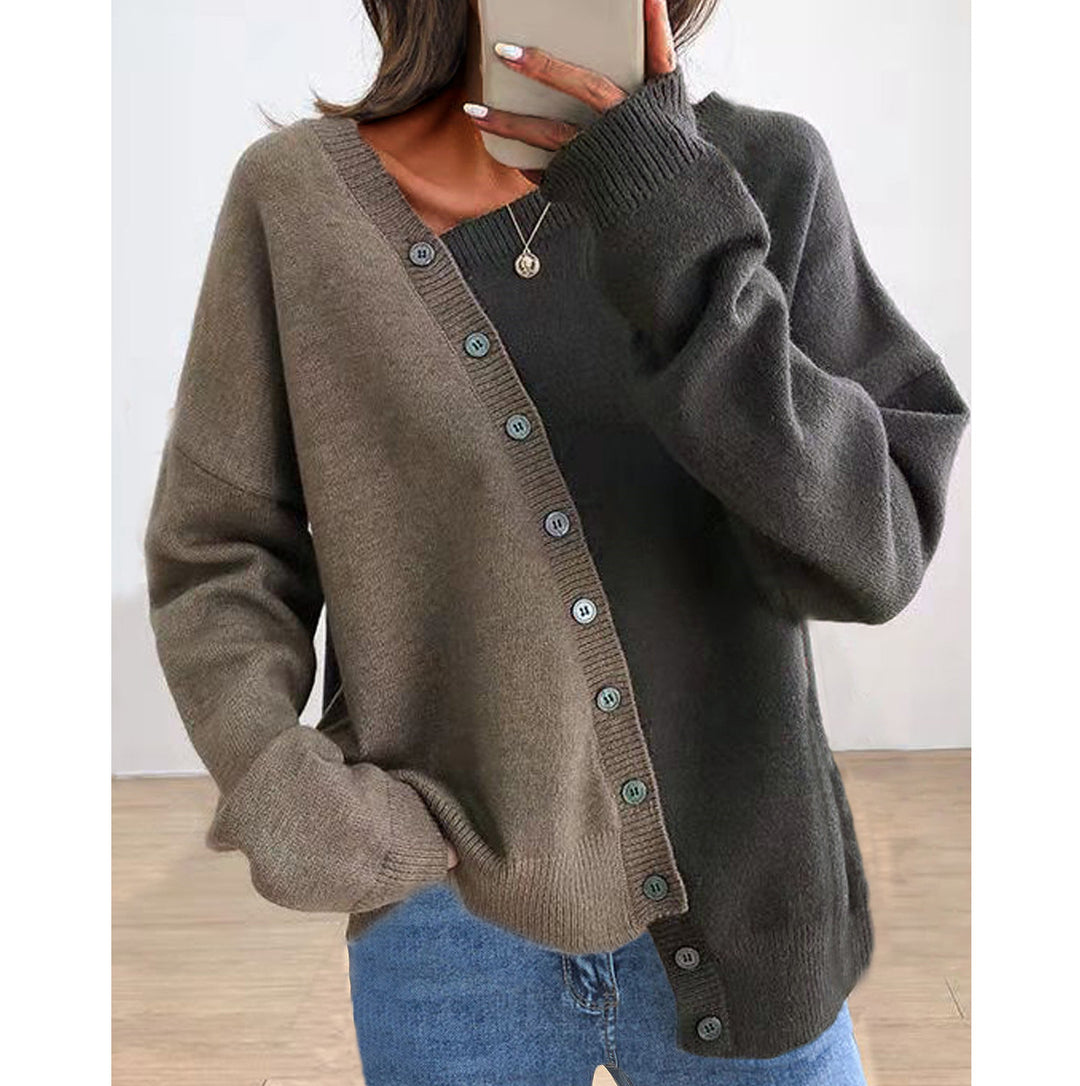 Damen Modische Strickjacke mit asymmetrischem Design und Knopfdetails Drune