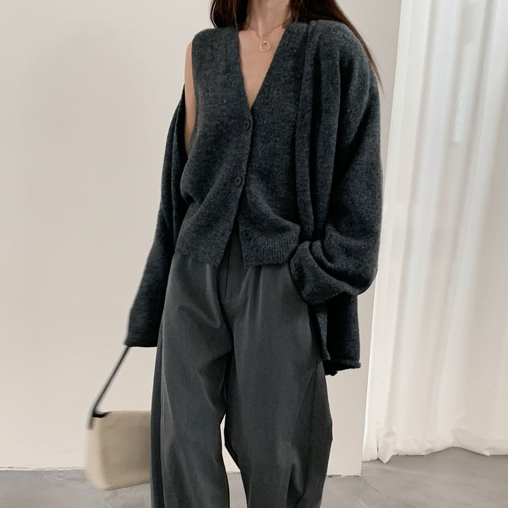 Damen lässiger Strickcardigan mit Knopfverschluss und voluminösen Ärmeln Drune