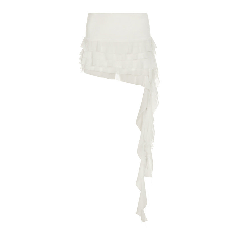 Damen asymmetrischer Rüschenshirtrock mit eleganter Drapierung Drune