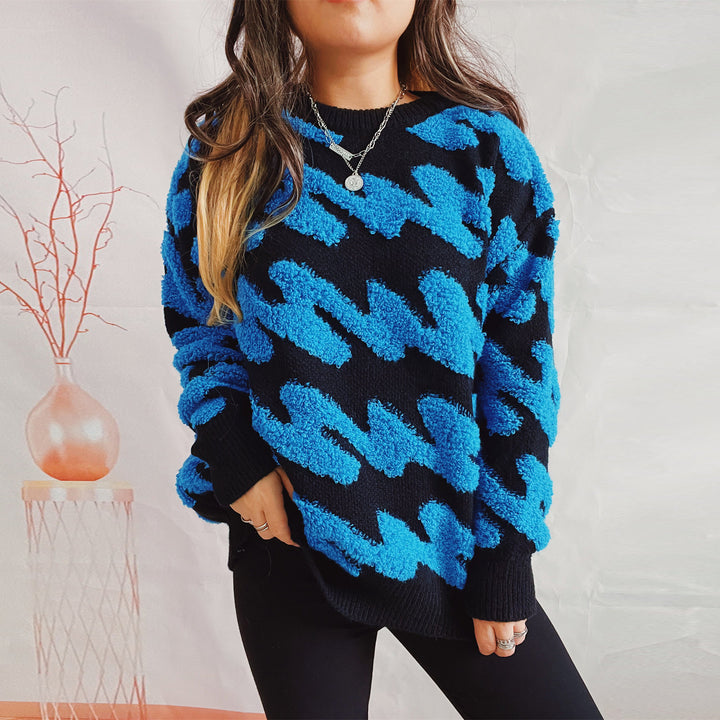 Damen modischer Pullover mit strukturiertem Wellenmuster und übergroßen Ärmeln Drune