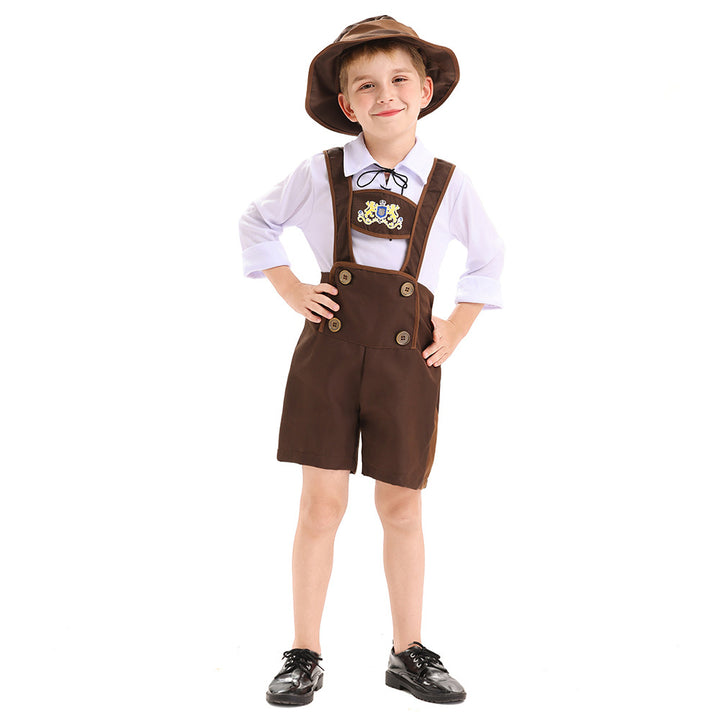 Herren nan traditionelles Kinderlederhosen-Set mit verstellbaren Hosenträgern und Trachtenhut Drune