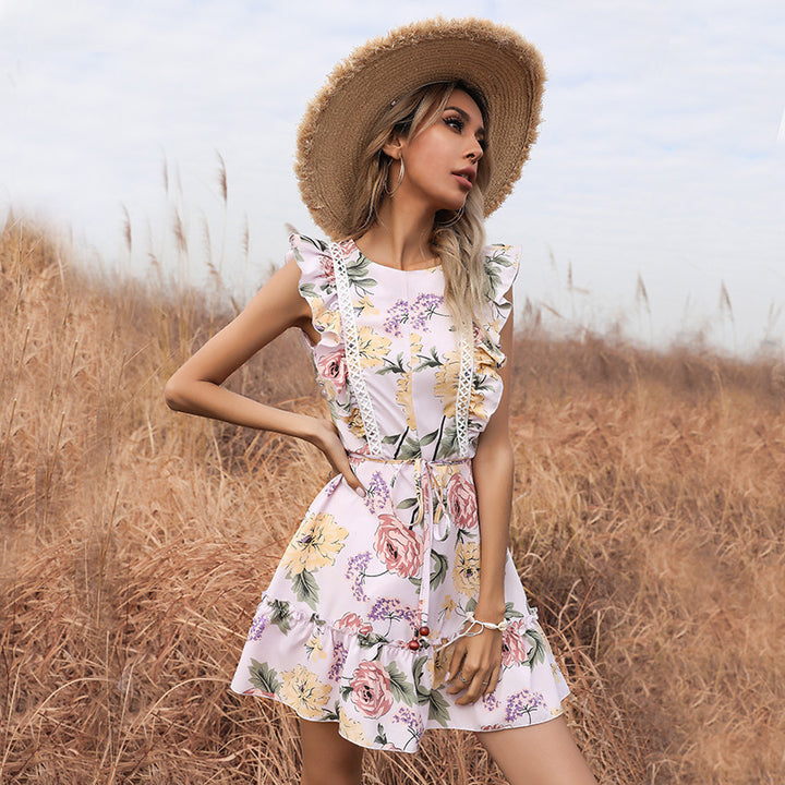 Damen Sommerkleid mit Rüschendetails und floralem Design Drune