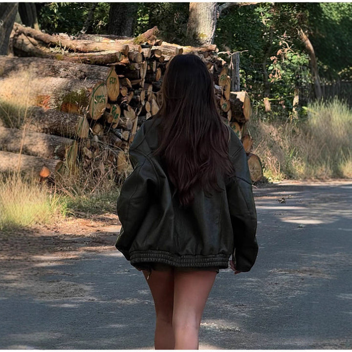 Damen Lederjacke mit lässigem Oversized-Schnitt Drune