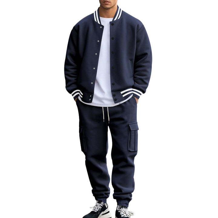 Herren nan College-Bomberjacke mit kontrastbündchen und Cargo-Jogginghose Set Drune